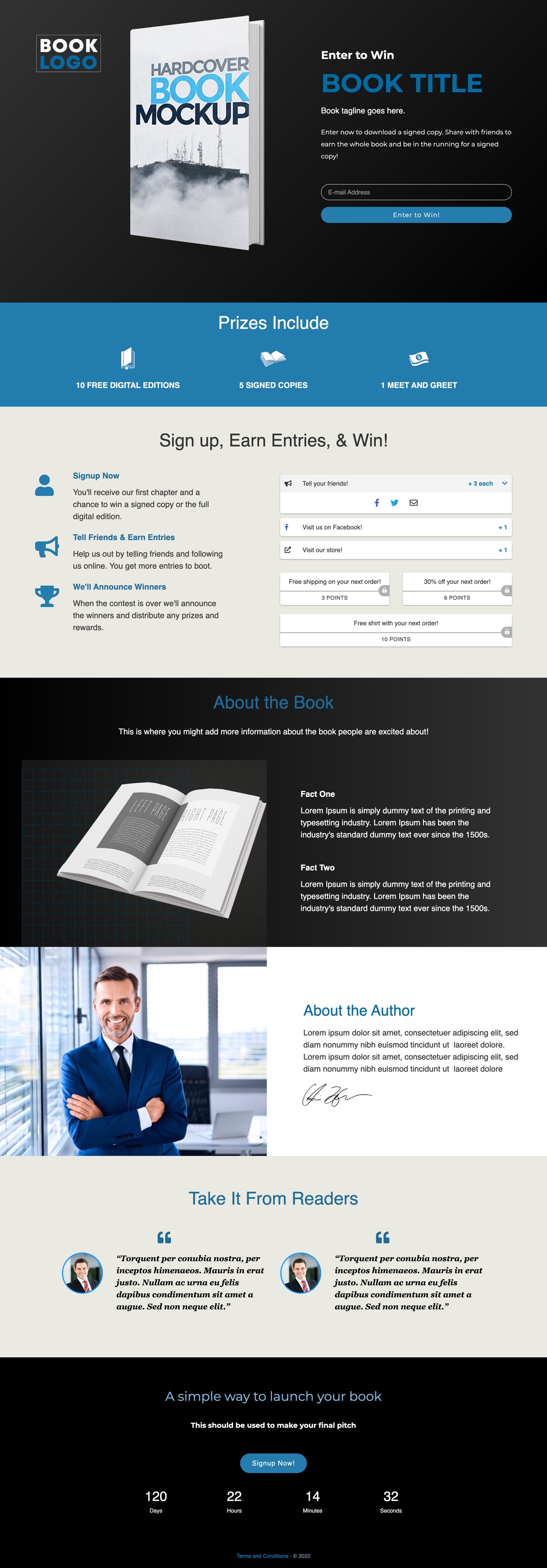 Landing Page Template:  Book Launch Contest - Dark Mode - Contest