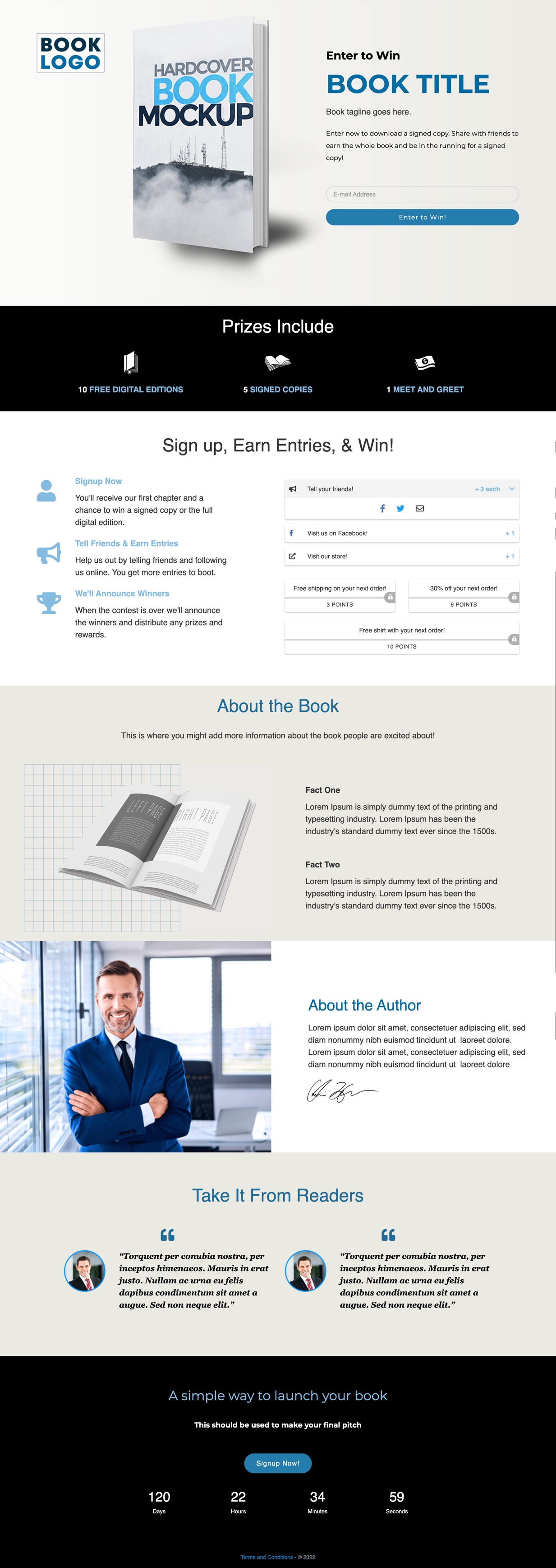 Landing Page Template: Enter to Win - Leaderboard Giveaway - Unlock Rewards: Book Launch Contest