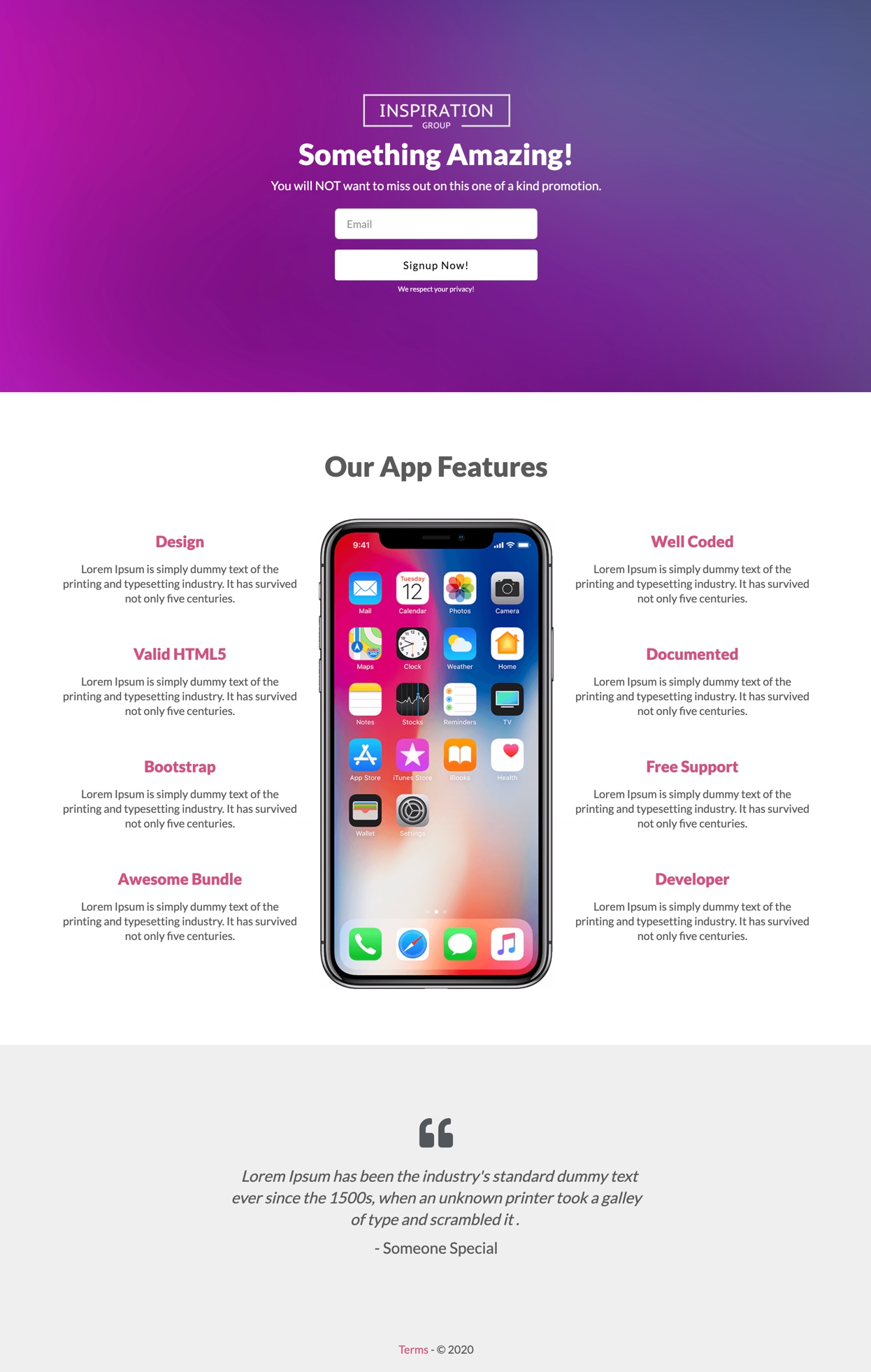 Landing Page Template:  Mobile App Features - Contest