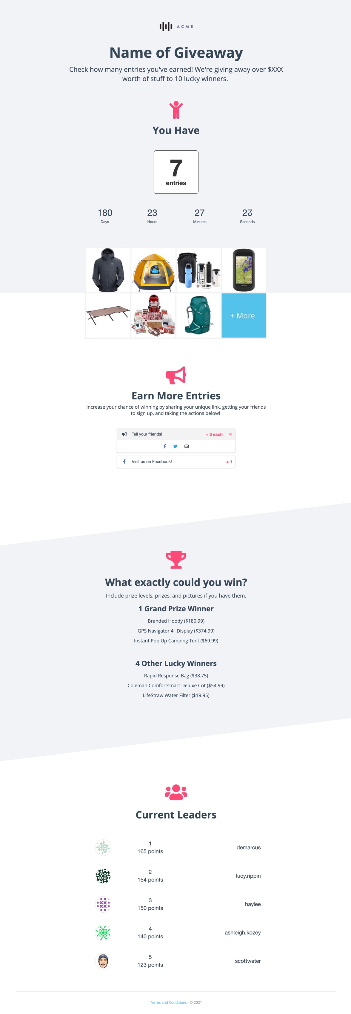Landing Page Template:  Giveaway Contest Status - Contest