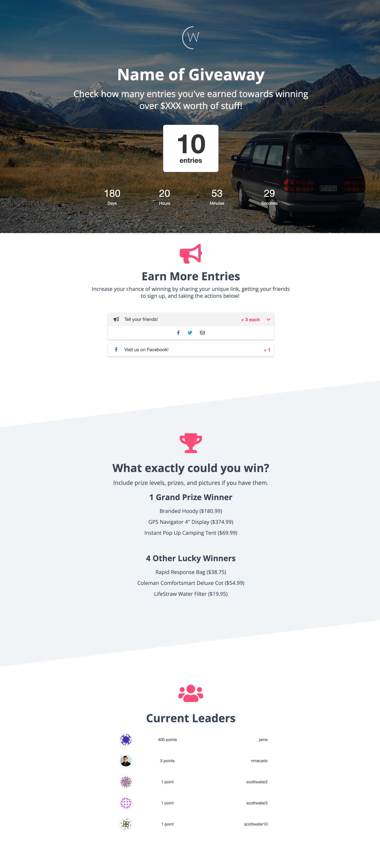 Contest Landing Page Templates KickoffLabs